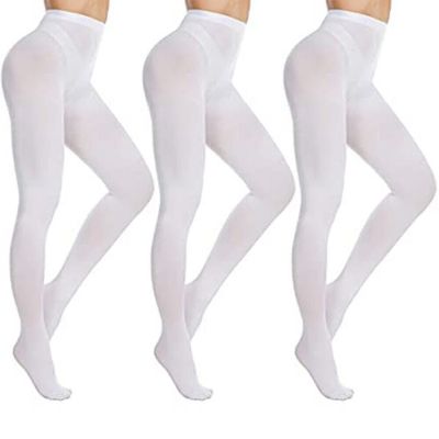 3 Pairs Ladies White Winter Tights Stockings Footed Dance Pantyhose One Size Fit